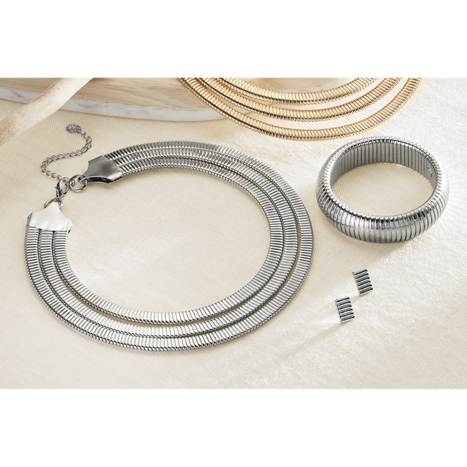 Multi-Strand Omega Necklace & Earring Set, Silvertone, large