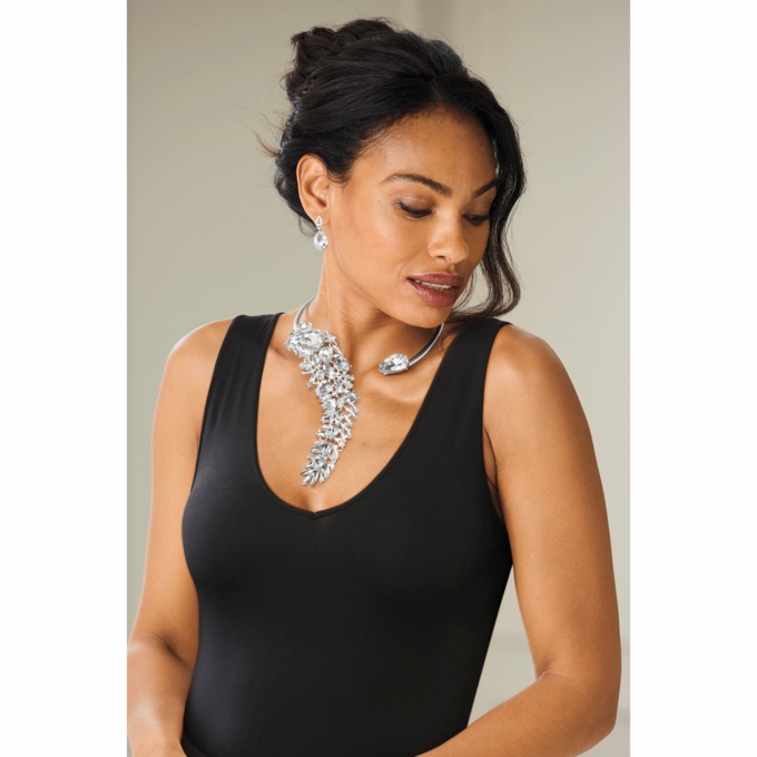 Crystal Waterfall/Collar Necklace & Earring Set, , large