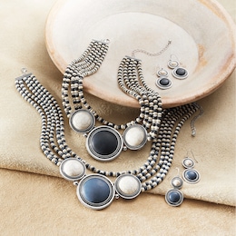 Round Faux-Stone Beaded Necklace &amp; Earring Set, , large