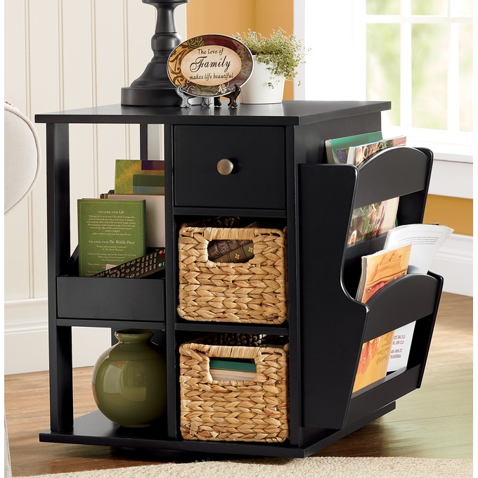 Admiral Rotating End Table with Storage, Black, large