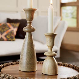 Set of 2 Wood Candle Holders, , large