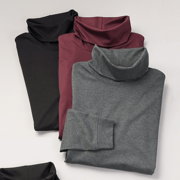 3-Pack Classic Men's Jersey Turtleneck Set, Wine Gray Heather Black, large