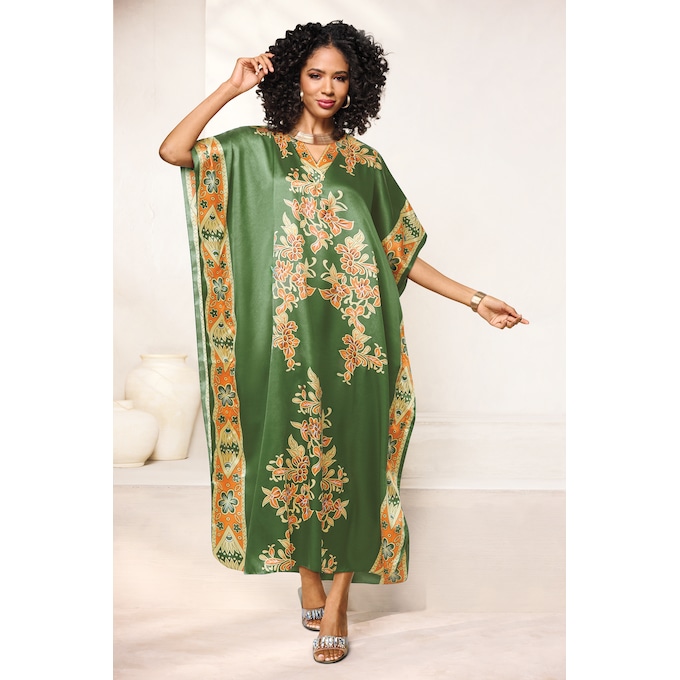 Blare Long Caftan for Women, Dark Olive, large