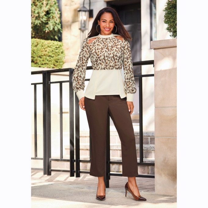 Octavia Peplum Blouse and Marrin Twill Cropped Pant, , large