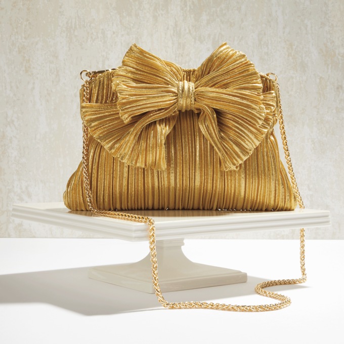 Pleated Bow Evening Bag, , large