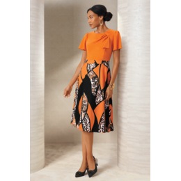 Lakisha Fit-and-Flare Midi Dress with Short Flutter Sleeves, , large