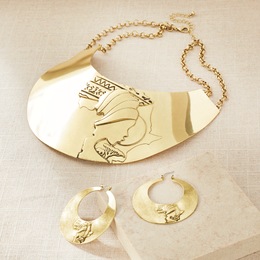Ethnic Collar Dimensional Necklace &amp; Earrings Set, , large