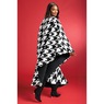 Bree Belted Fleece Cape Coat with Oversized Fit and Snap Belt, Black White Houndstooth, large