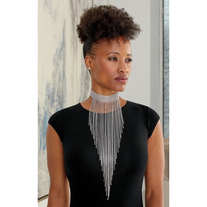 Rhinestone Cascade Choker & Earring Set, , large