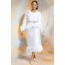 Petal-Trimmed Jacket Dress with Rosette Pin, Rhinestones and Faux Pearls, , large
