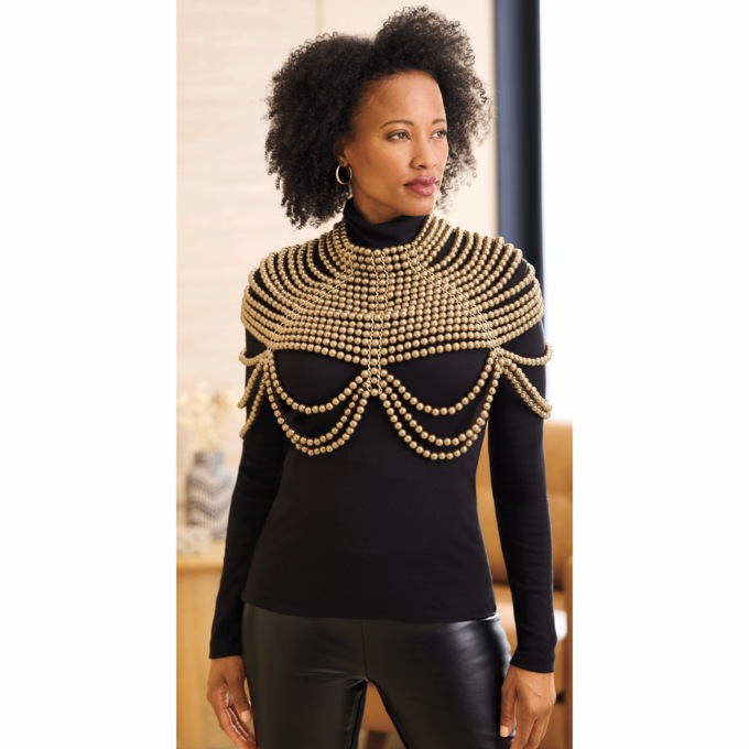 Gold Bead Capelet, Gold, large