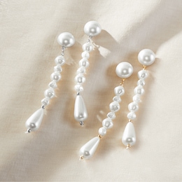 Faux-Pearl Drop Earrings, , large