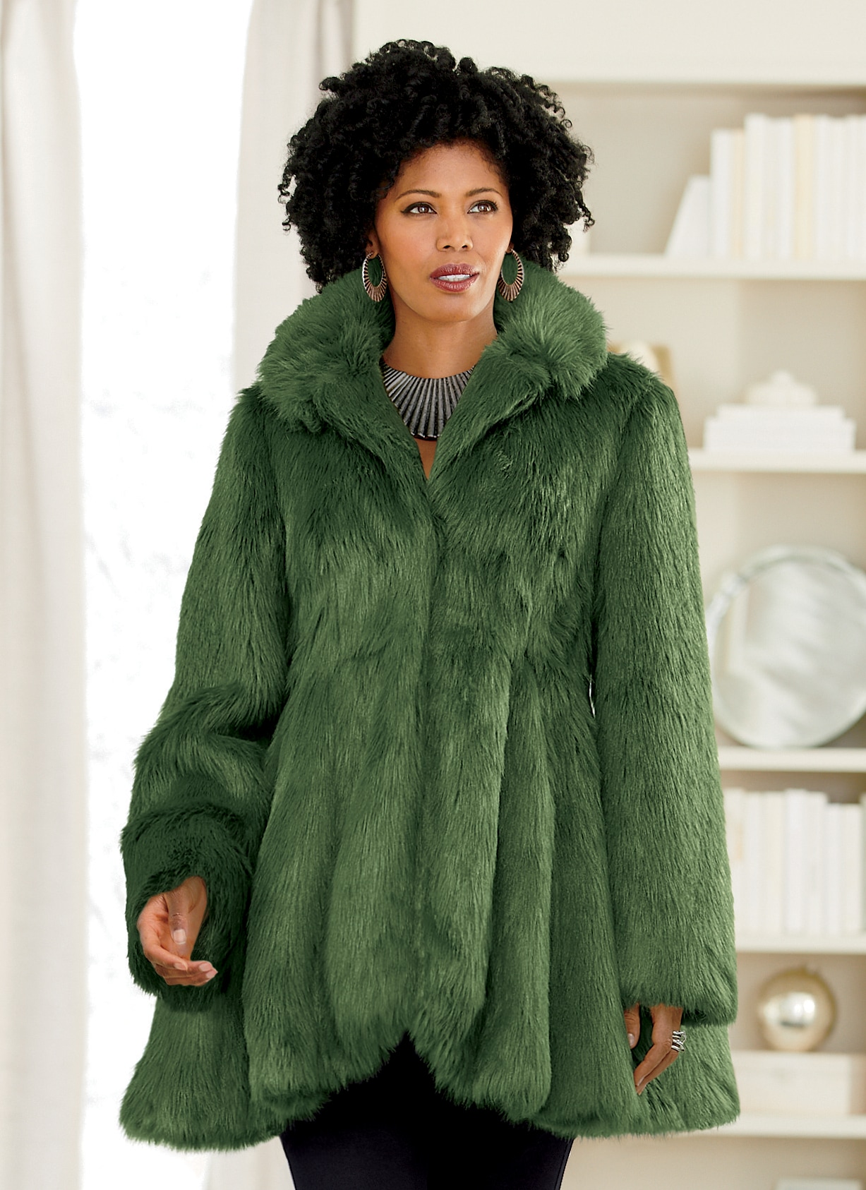 Next green faux fur coat Clearance