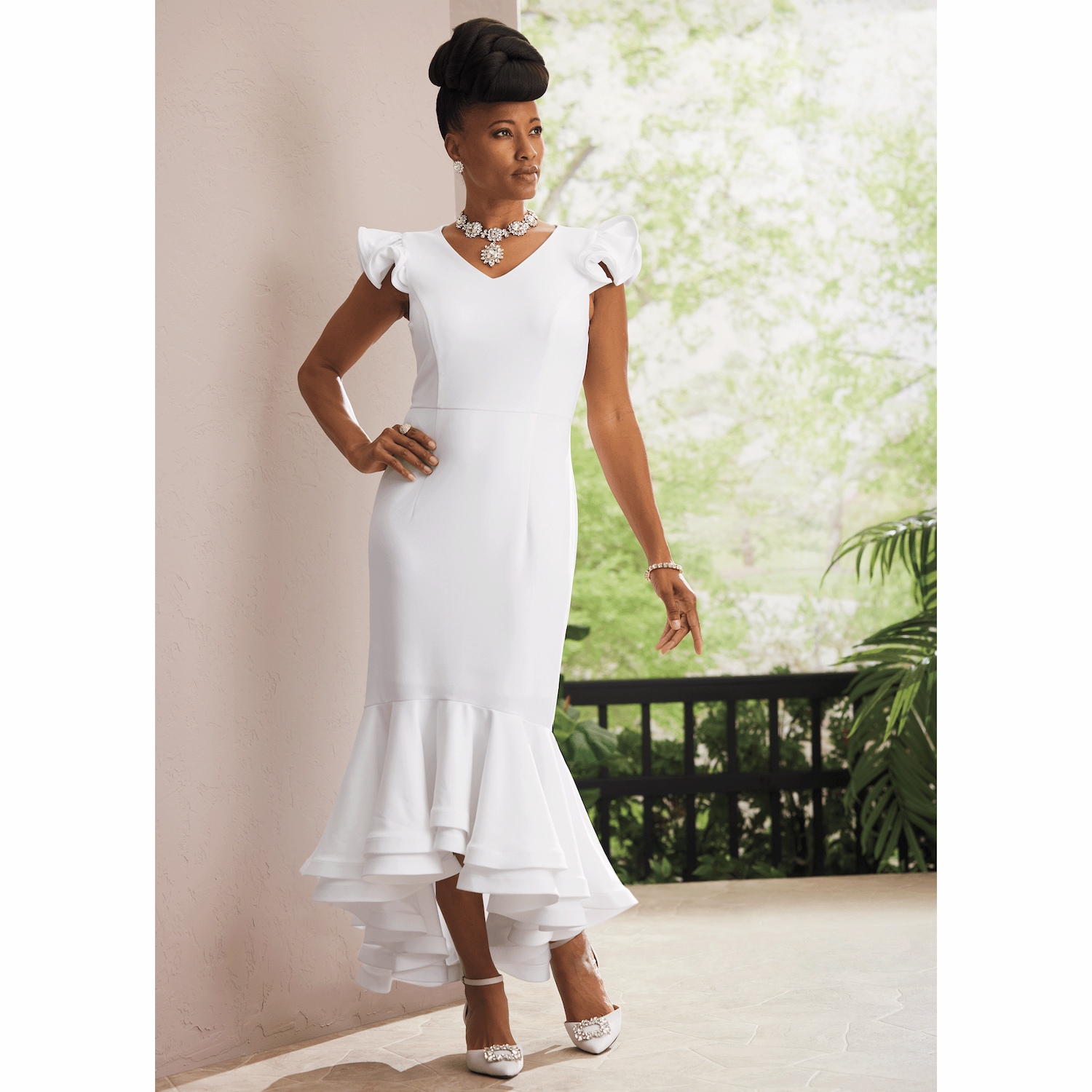 Ameri / SHOULDER PADDED PEPLUM DRESS