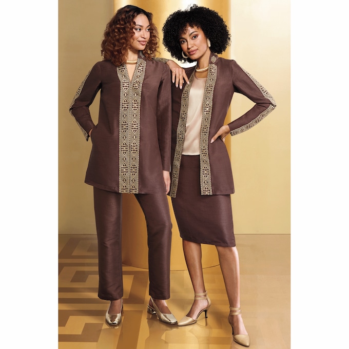 Wanjeri 3-Piece Wardrober Set with  Embroidered Jacket, Solid Skirt and Pant, , large