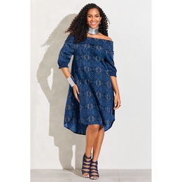 Shaunie Smocked Shoulder Dress, , large