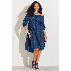 Shaunie Smocked Shoulder Dress, , large