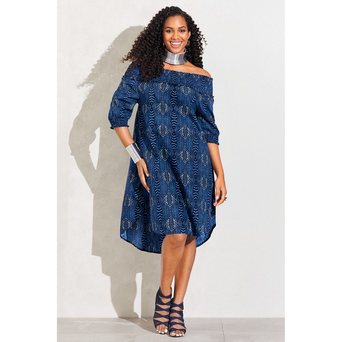 Shaunie Smocked Shoulder Dress, , large