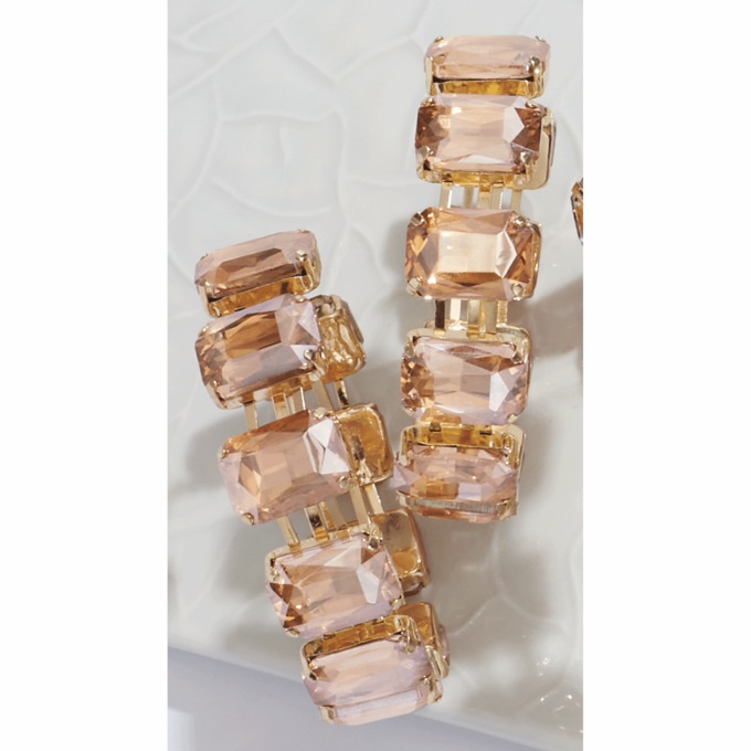 Goldtone Crystal Rectangle Hoops, , large