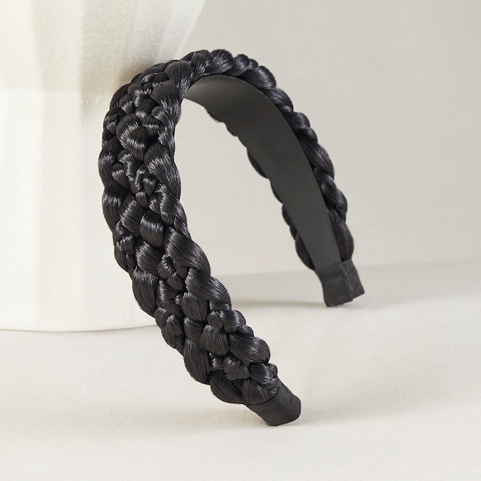 Braided Headband, Off Black, large