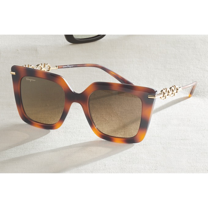Ferragamo Square-Rim Sunglasses, Classic Havana Brown, large