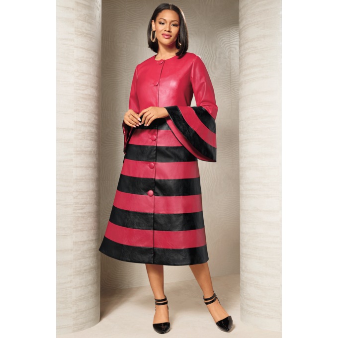Shabrina 2-Piece Faux-Leather Jacket Dress with Bell Cuffs, , large