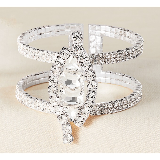 Crystal Deco Cuff, Silvertone, large
