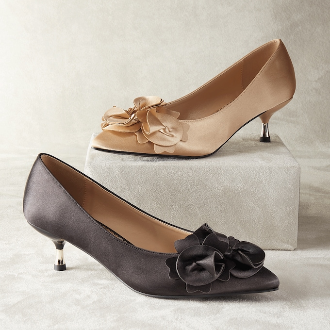 Amanda D’laurie Ruffle Kitten Heel for Women in Satin with 2” Dual-Finish Heel, , large