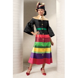 Multi-Striped Fit-and-Flare Dress and Hat, , large