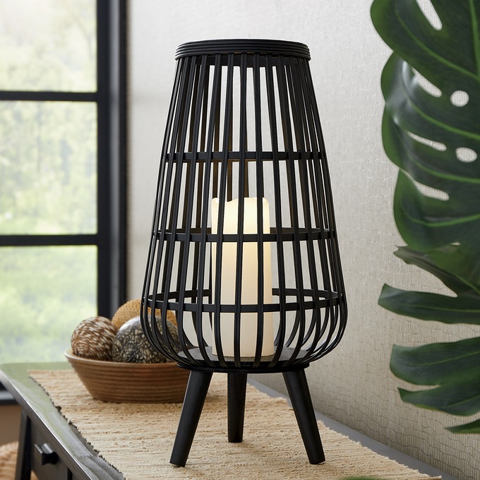 Bamboo Lantern with LED Candle, , large