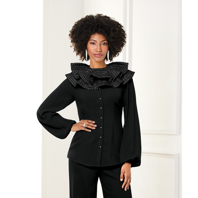 Rashida Removable Ruffle-Collar Blouse, , large