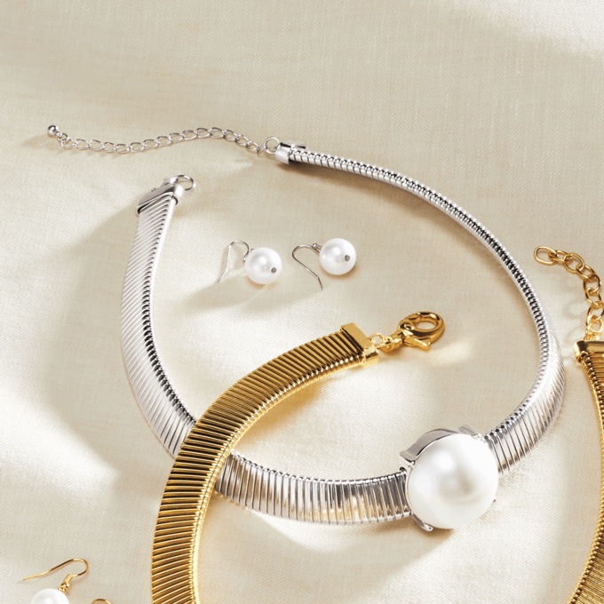 Faux-Pearl Omega Necklace & Earring Set, , large