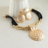 Hammered Round Nugget Necklace & Earring Set, Goldtone Black, large
