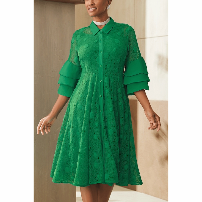 Textured-Dot Mesh Dress, , large