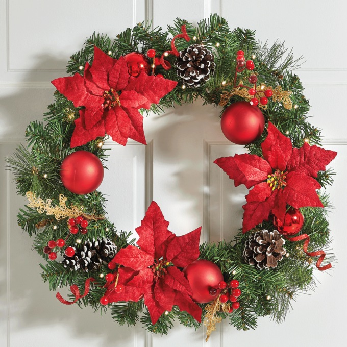 Poinsettia Christmas Wreath, Red, large