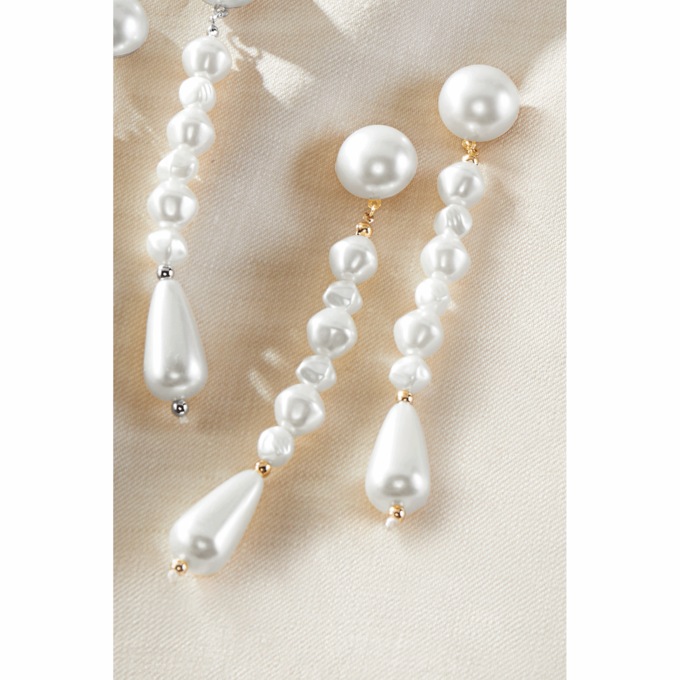 Faux-Pearl Drop Earrings, Goldtone, large