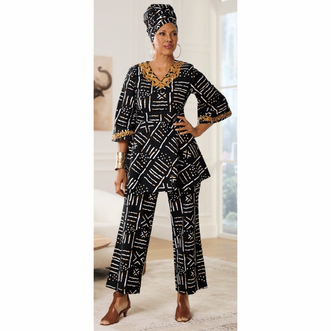Sanaa Embroidered Pantset  and Headwrap, , large