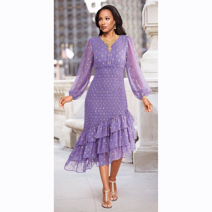 Tahira Smocked-Waist Fit-and-Flare Dress, , large