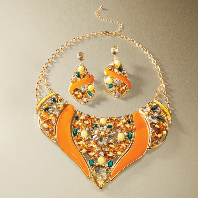 Crystal Floral Enamel Earrings, , large