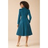 Claudine Women's Velvet Dress with Satin Pleats and Rhinestone Buttons, Crystal Teal, large