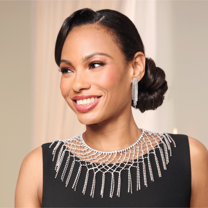 Crystal Open Weave/Fringe Necklace, , large