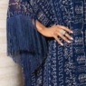 Alexandra Fringed, Cold-Shoulder Caftan for Women in Embroidered Mesh, Navy Metallic, large