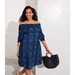 Shaunie Smocked Shoulder Dress, , large