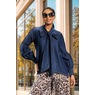 Bianca Denim Bow Tunic with Balloon Sleeves and High-Low Hem, , large