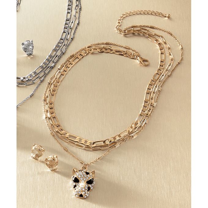 Crystal Leopard Necklace and Earring Set, , large