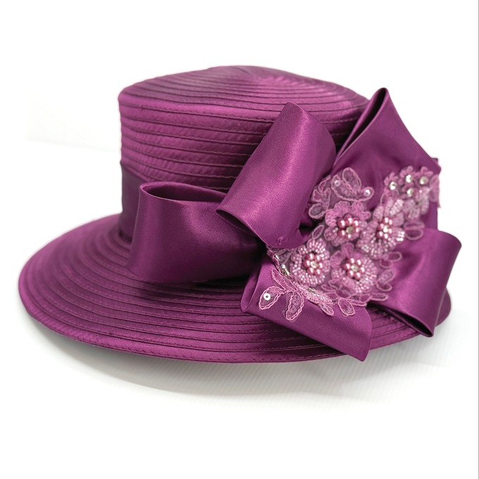 Giselle Hat with Pearls, Rhinestones and Sequins, Regal Purple, large