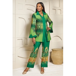 Taniya Bold Straight-Leg Pant Suit with Bell-Sleeve Jacket, , large