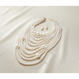 Faux-Pearl Multi-Strand Necklace &amp; Earring Set, , large