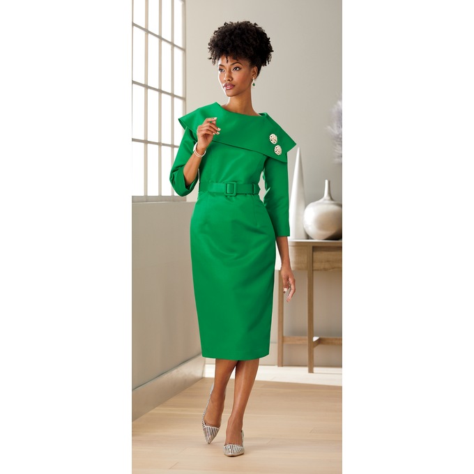 Shawl-Collar Sheath Dress, Emerald Green, large