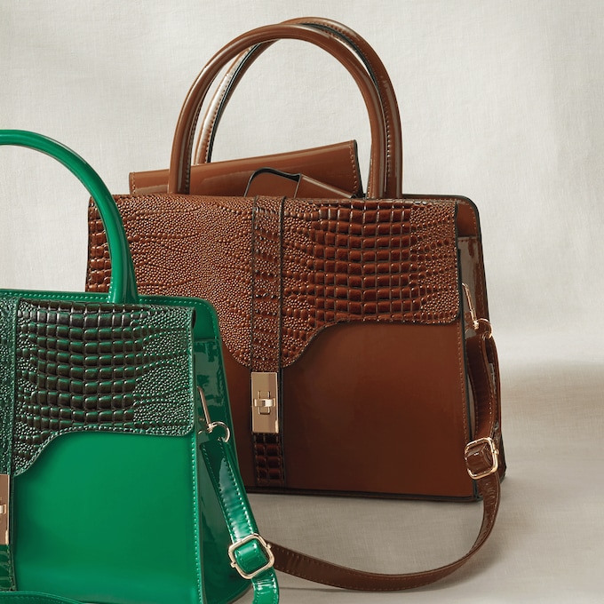 3-Piece Satchel Set with Croco Texture, , large